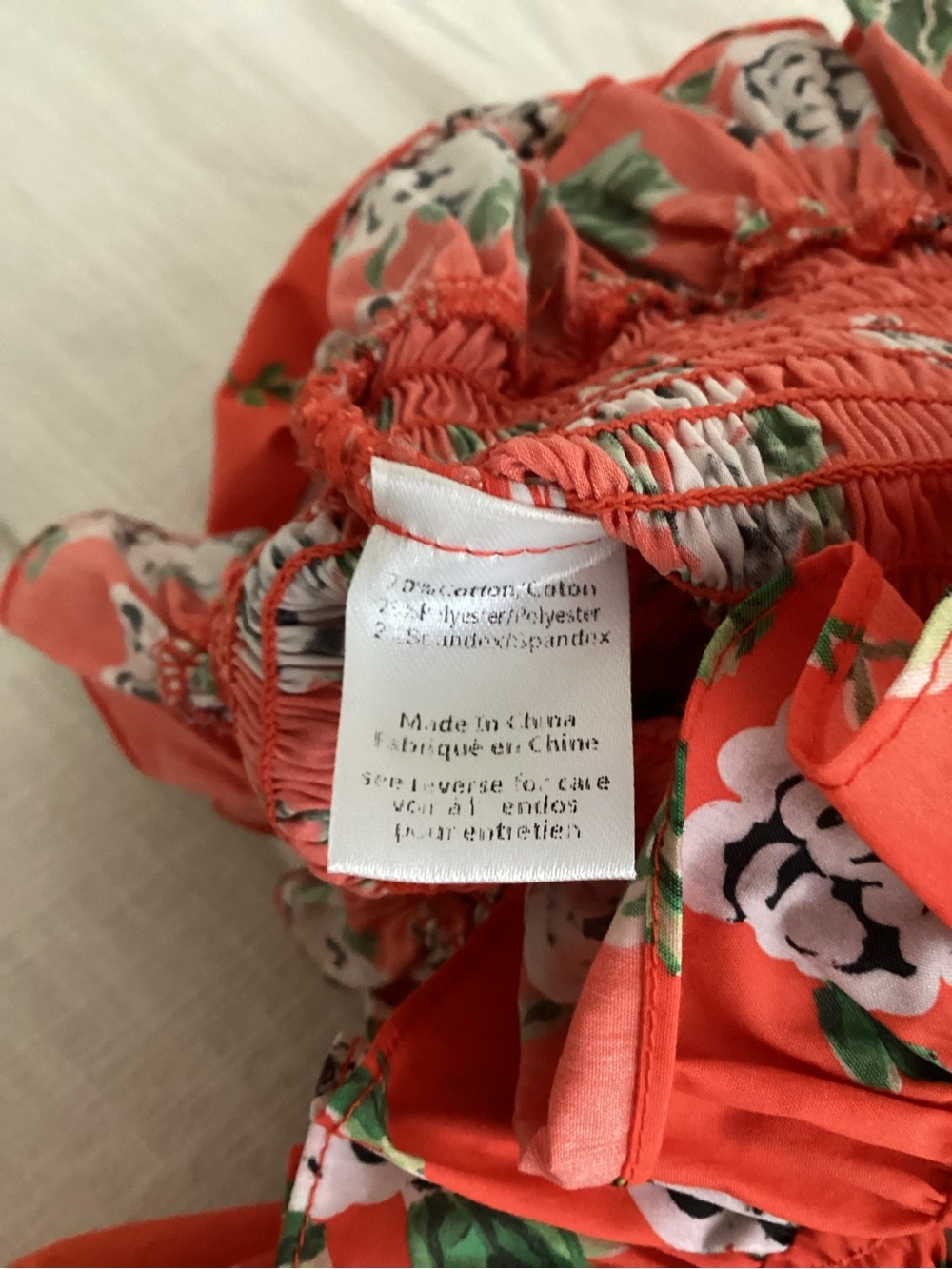 Caroline Constas Floral Print Top Small Smocked Peplum Blouse Red Orange - Picture 11 of 14